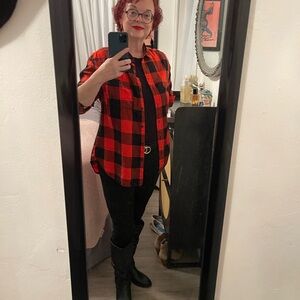 Red and Black Plaid Button-Up Shirt
